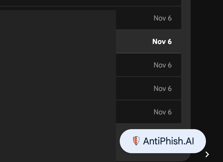 AntiPhish.AI icon in Chrome toolbar